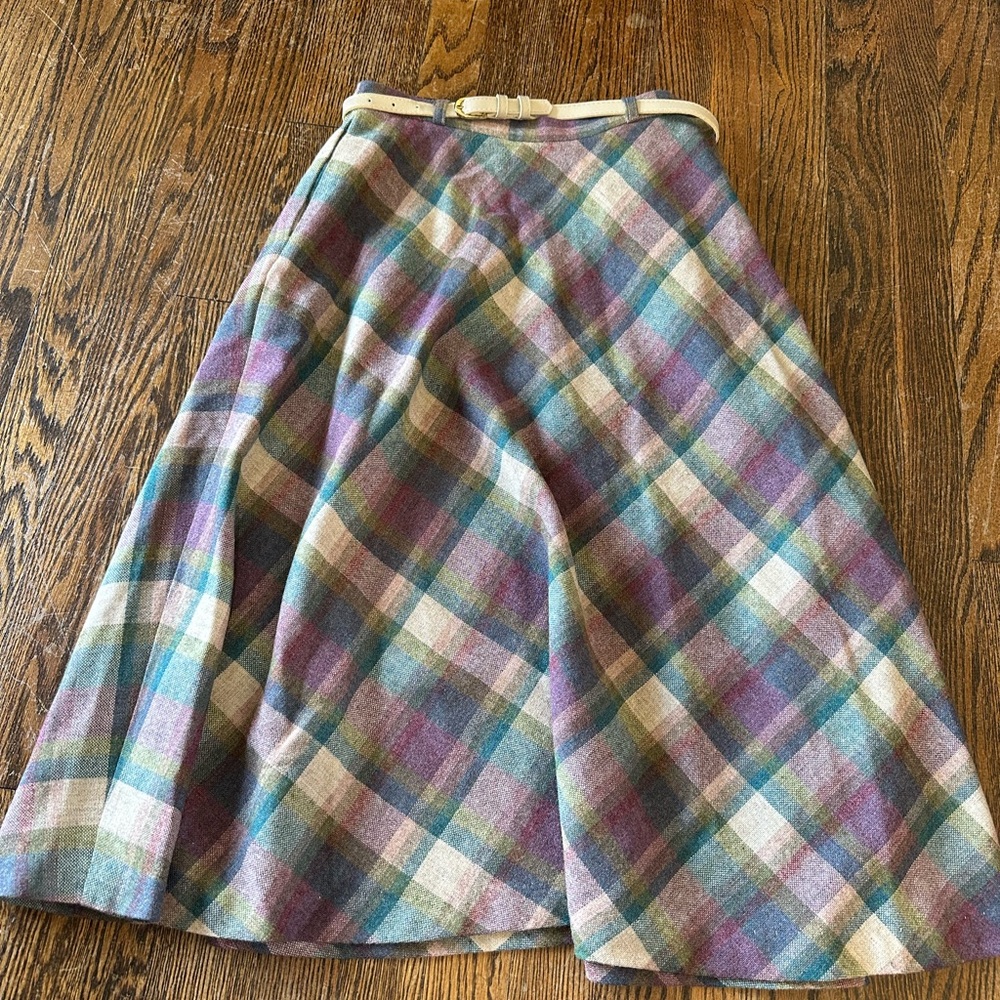Amy's Closet Plaid A-Line Skirt in Purple, Green, and Cream
